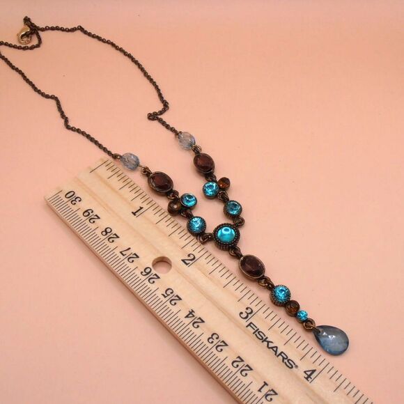 VTG Nina Ricci Stamped Blue Lariat Style Silver Tone Chain Necklace - Picture 6 of 6